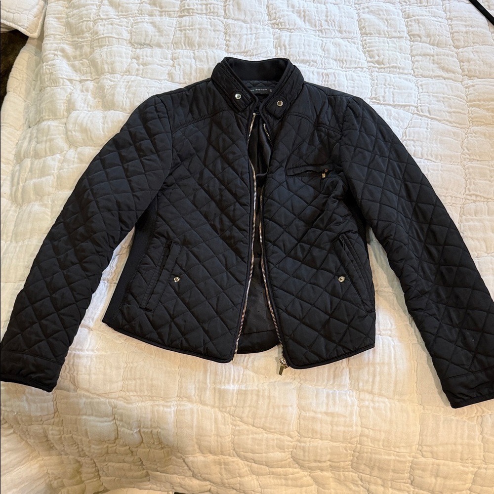 Zara Black Quilted Utility Jacket